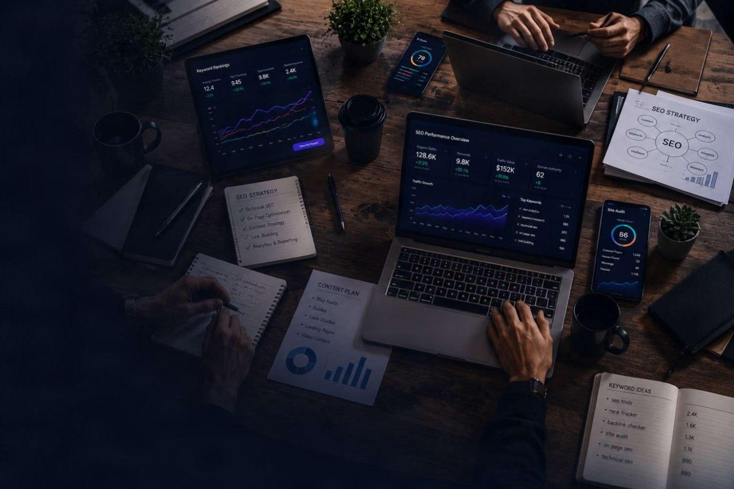SEO optimization and search visibility analytics dashboard